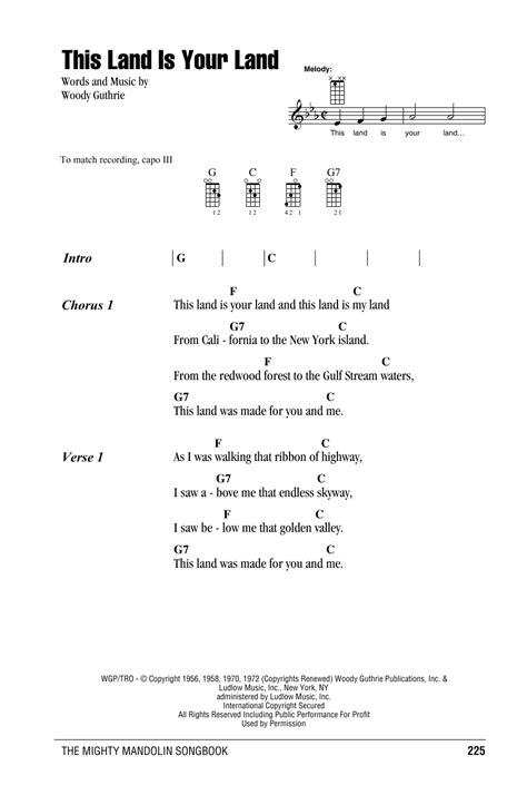 This Land Is Your Land by Woody Guthrie - Mandolin Chords/Lyrics ...