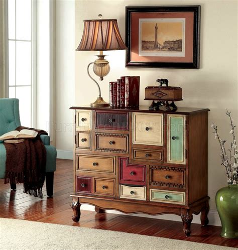 Desree Accent Cabinet CM-AC149 in Antique Walnut & Multi-Colored