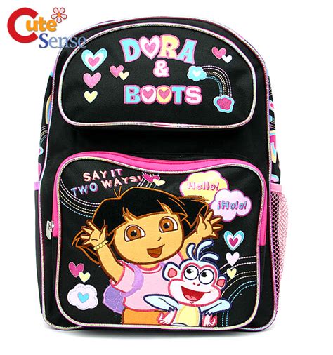 Dora w/Boots School Medium 14" Backpack Bag:Black-Pink