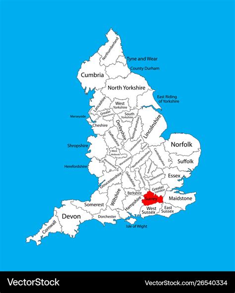 Map surrey south east england united kingdom Vector Image