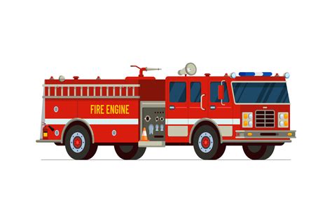 Fire engine truck isometric side front view. Firetruck car with Siren ...