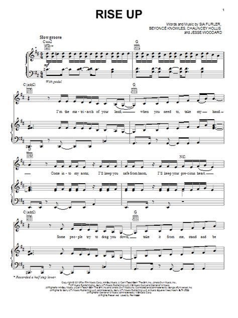 Rise Up by Beyonce Sheet Music for Piano, Vocal & Guitar Chords (Right ...