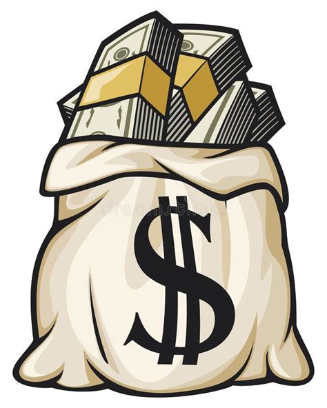 Money bag filled dollars stock vector. Illustration of brown - 24929385