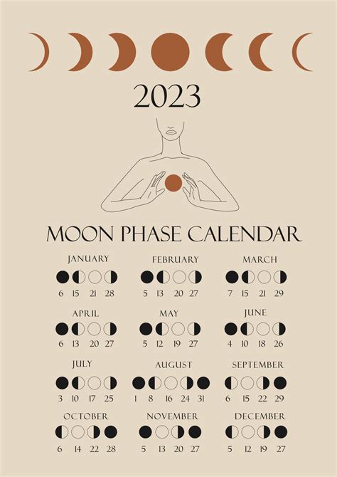 Moon phases calendar 2023 with a girl line. Waning gibbous, Waxing ...