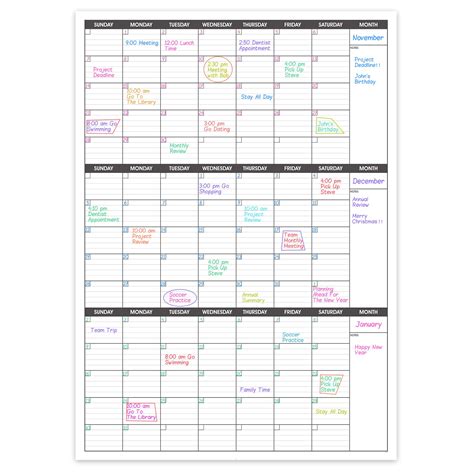 Large Dry Erase Calendar for Wall - 3 Month Vertical Wall Calendar ...