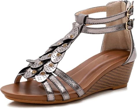 Womens Sandals Ladies Mid Heel Wedge Buckle Wedge Ankle Strap Sandals ...