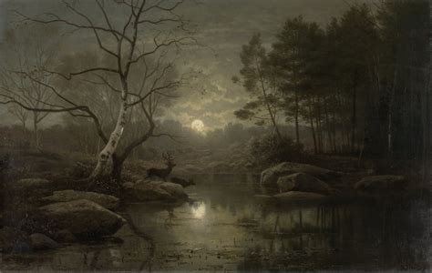 Forest Landscape In The Moonlight By Georg Eduard Otto Saal 1861 Dutch ...