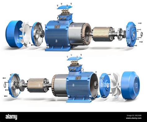 Electric motor parts and structure isolated on white background. 3d ...