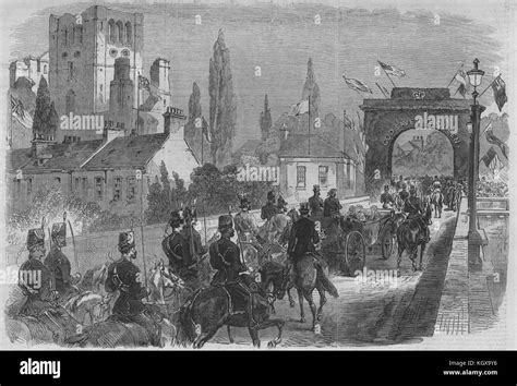 Queen Victoria crossing Kelso Bridge. Scotland. Scottish Borders 1867 ...