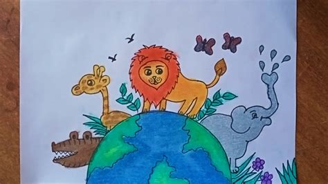 World Wildlife Day Drawing Easy|Very Easy Drawing Of Wild Animals On ...