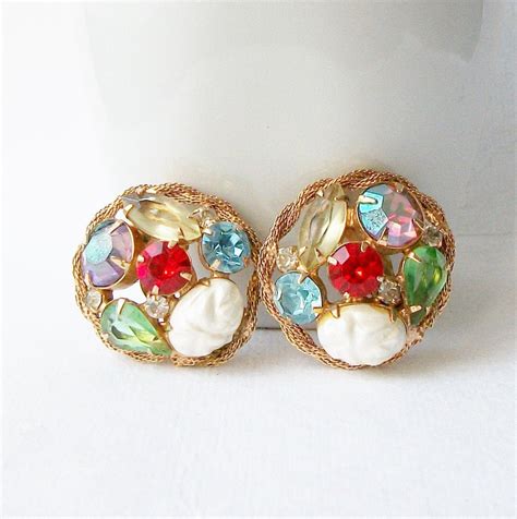 Vintage Multi-color Clip Earrings, Vintage Earrings - Etsy