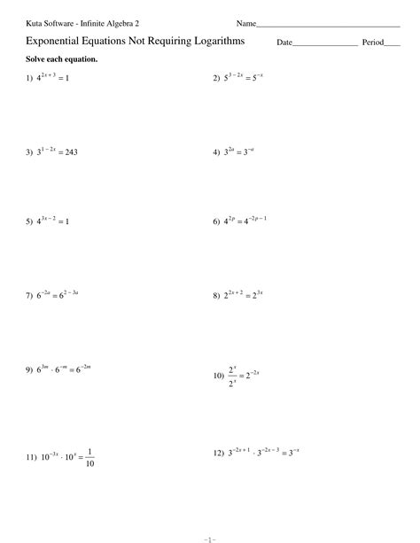 Exponential Properties Worksheets