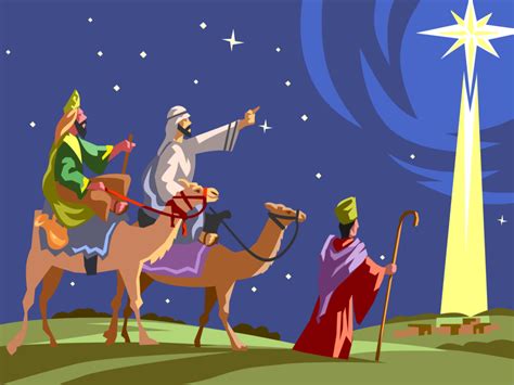 Three Wise Men Follow Star of Bethlehem - Vector Image