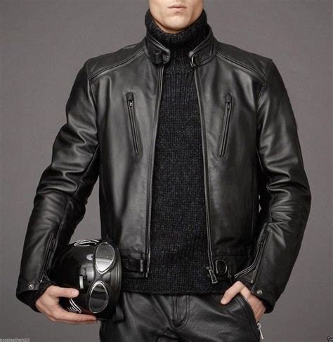 Leather Skin Men Black Authentic Cow Skin Biker Motorcycle Leather ...