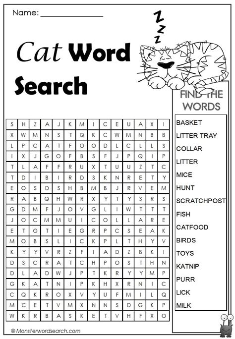 Cat Word Search- Monster Word Search