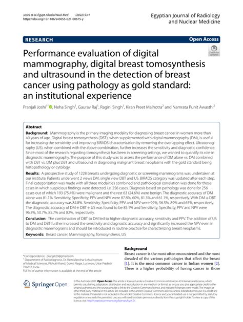 (PDF) Performance evaluation of digital mammography, digital breast ...