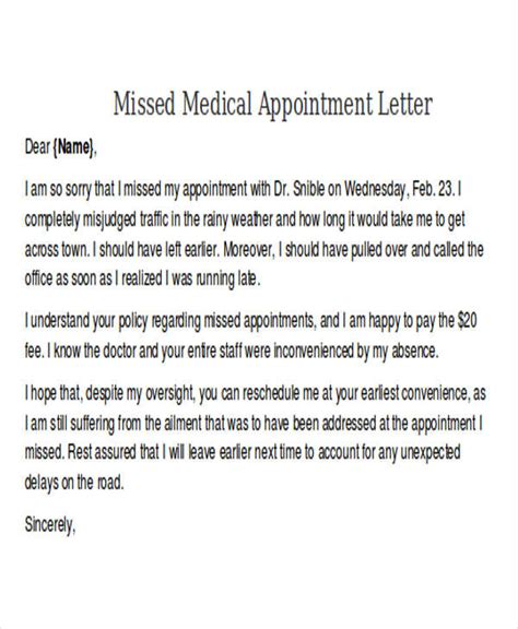 6+ Missed Appointment Letter Templates - Free Samples, Examples Format ...