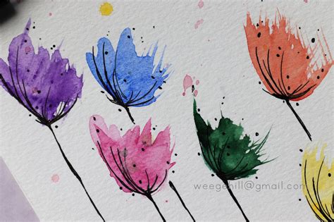 Rainbow Flowers Colorful Watercolor Painting Ooak Original - Etsy