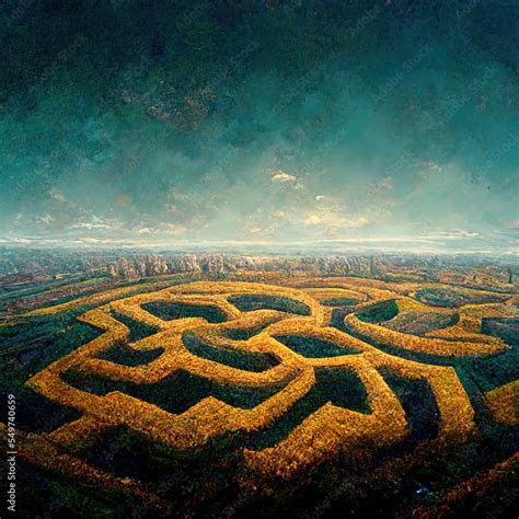 Upview of Giant Maze Labyrinth Fantasy Landscape - Digital Art, Concept ...