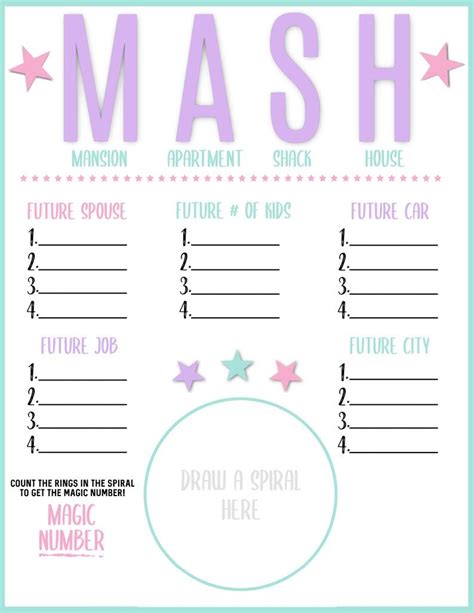 MASH Game Printable MASH Game Digital File Instant Download - Etsy ...