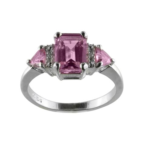 Lab Created Pink Sapphire and Diamond Accent Ring Sterling Silver ...