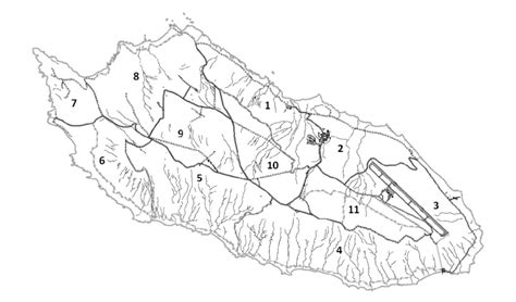 Map of San Nicolas Island showing work zones, roads, drainages, and ATV ...