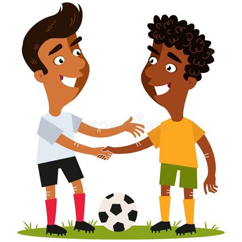 Vector Illustration of Two Friendly Cartoon Soccer Players Standing on ...