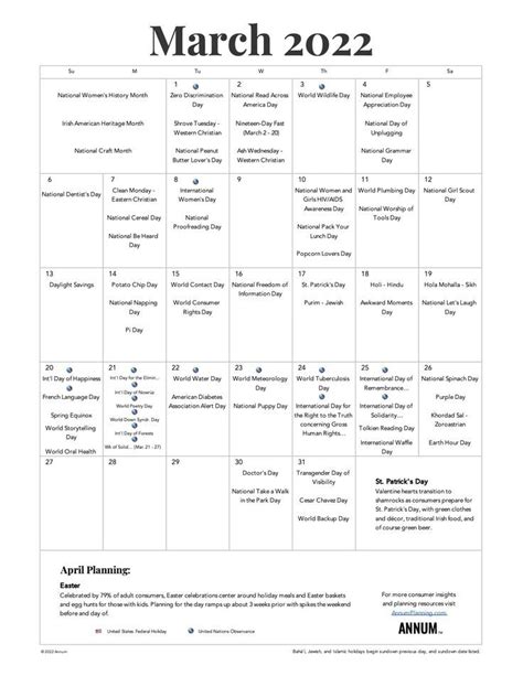 March 2022 Printable Calendar | Marketing Ideas | Annum | National day ...