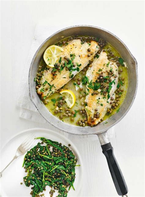 Pan-fried lemon sole with caper sauce and lentils | Recipe | Recipes ...