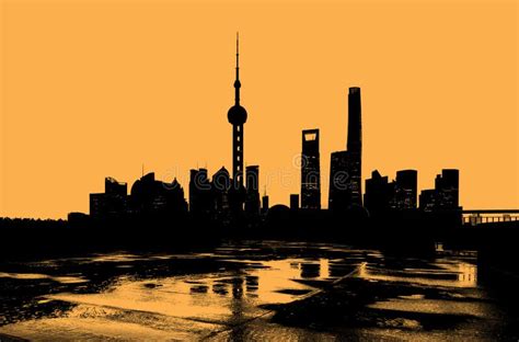 Shanghai Skyline Silhouette Stock Photo - Image of scenery, china ...