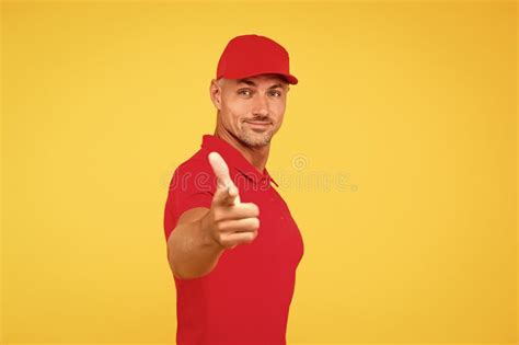 Ad Campaign. Handsome Man Point Finger Straight Yellow Background ...