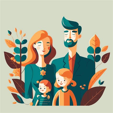 Happy family portrait with kids, Parent Love modern flat vector ...