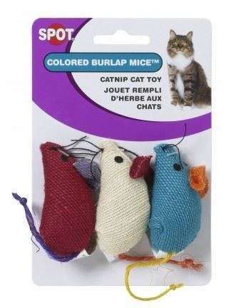 Burlap Colored Mice Catnip Toy 3pk