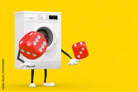 Modern White Washing Machine Character Mascot with Red Game Dice Cubes ...