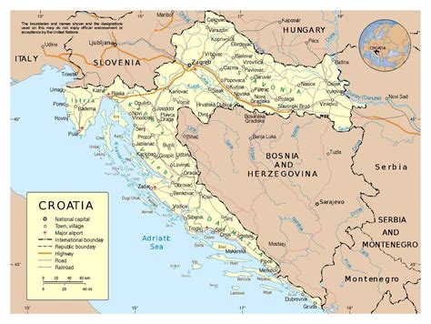 Large detailed political map of Croatia with roads, cities and airports ...