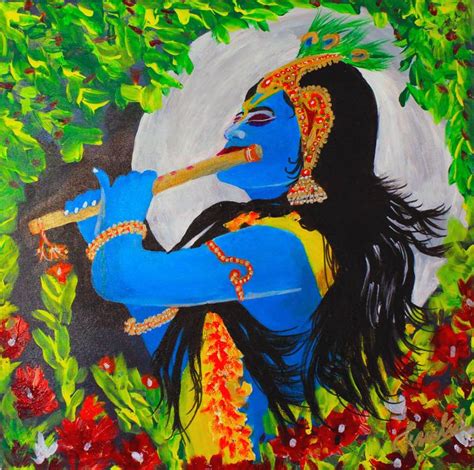 Shree Krishna Playing Flute at Night Painting by Creatiive Art ...