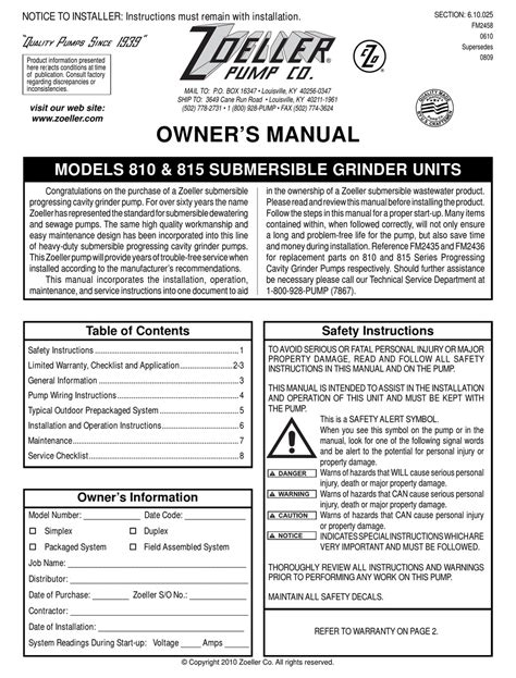 ZOELLER 810 OWNER'S MANUAL Pdf Download | ManualsLib