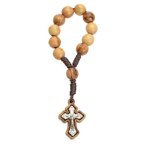 Single decade rosary in Holy Land olive wood, metal cross | online ...