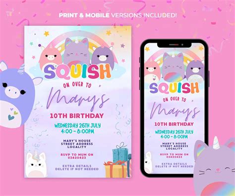 Squishmallow Birthday Invitation Template - Instant Edit and Download