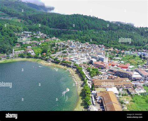 Aerial view of Telaga Sarangan or Lake Sarangan, Magetan, East Java ...