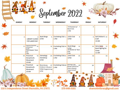 September 2022 Event Calendar – Shamokin-Coal Township Public Library