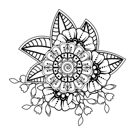 Flowers in black and white. Doodle art for coloring book 7397048 Vector ...