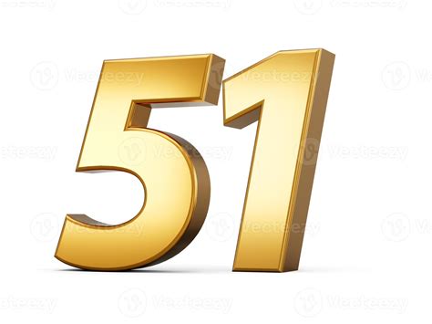 Golden metallic Number 51 fifty one, White background 3d illustration ...