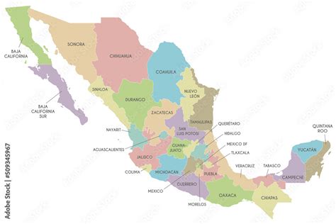 Vector map of Mexico with regions or or states and administrative ...