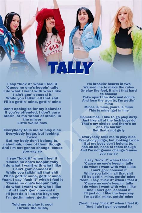 Lyrics of the song "TALLY" by BLACKPINK Pop Song Lyrics, Pink Lyrics ...