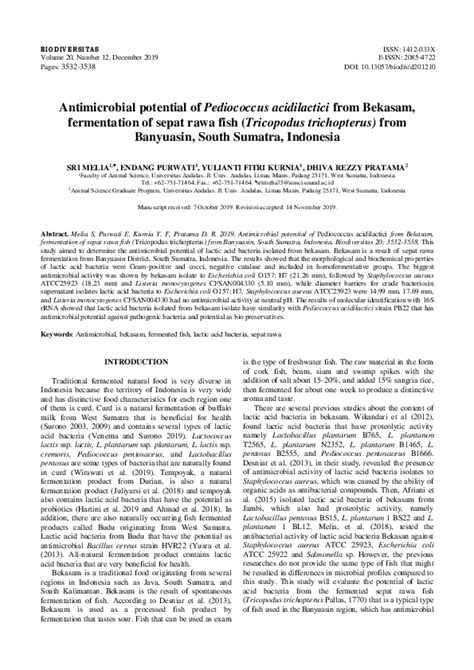 (PDF) Antimicrobial potential of Pediococcus acidilactici from Bekasam ...