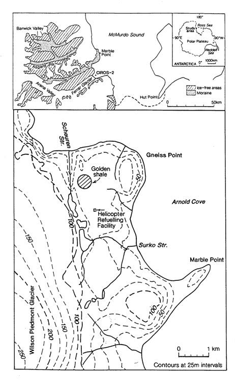 Map of the McMurdo Dry Valleys (upper) and the coastal area around ...