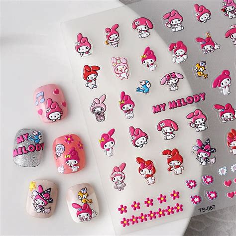 5D Cartoon Sanrio Nail Sticker Nail Parts Melody Kulomi Anime Stickers ...