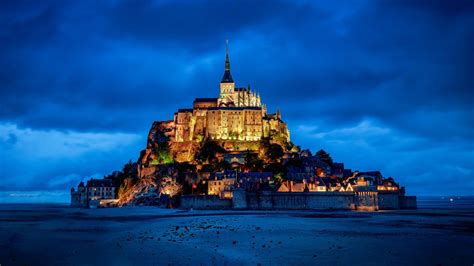 Download Building Blue Night Monastery France Religious Mont Saint ...