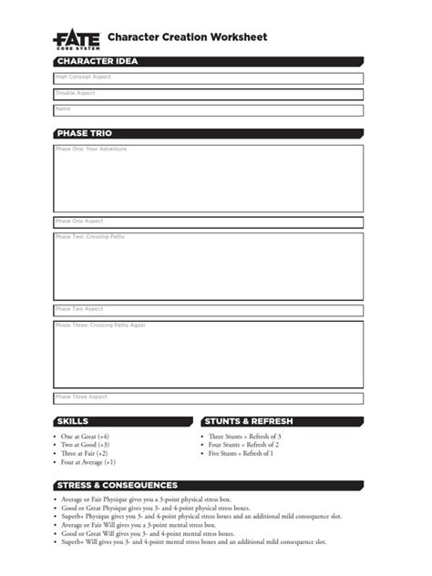 Fate Core Character Creation Worksheet 1 | PDF